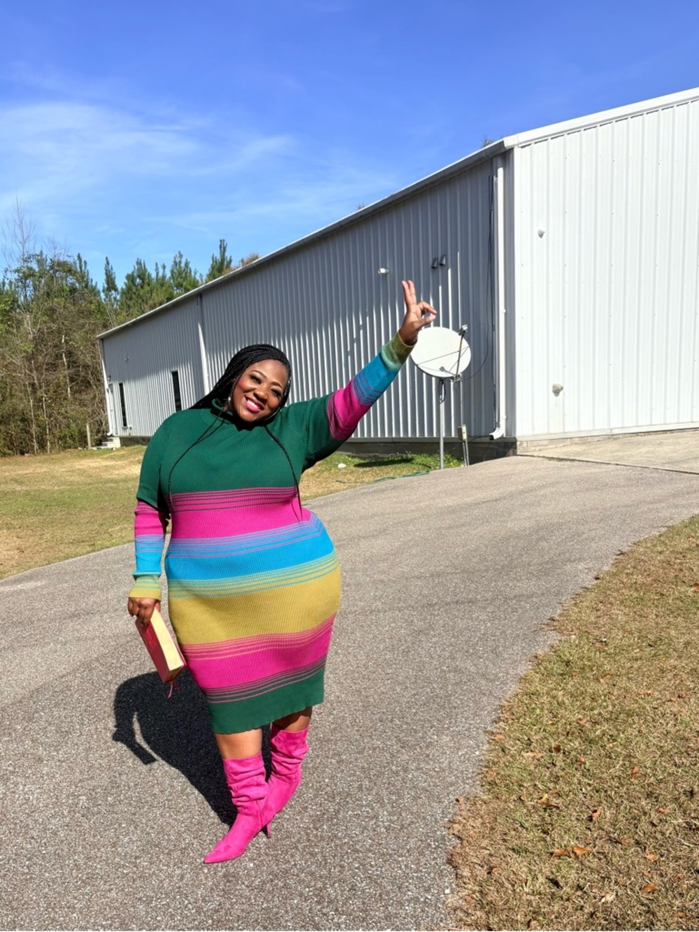 Plus Size Multicolor Striped Knit Dress - Bright Rainbow Hues - Picture 3 of 3